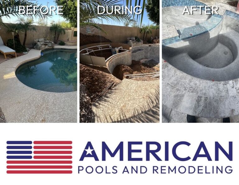 Before, during, and after spa addition during a pool remodel in Arizona