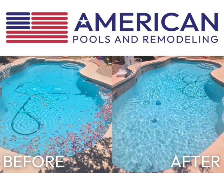 Before and after pool cleaning service in Arizona showing clear water after spring maintenance