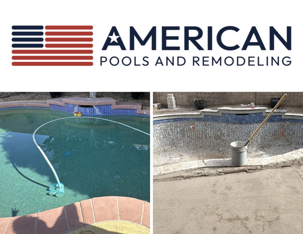 Waterline tile replacement in Arizona pool during remodel before new surface installation
