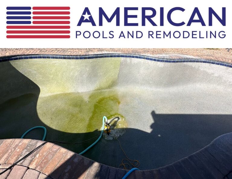 Chlorine rinse removing algae from pool surface during cleanup in Arizona