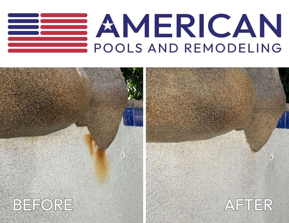 Pool acid wash before and after showing stain removal on pool surface in Arizona