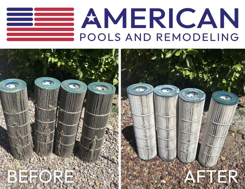 pool filter cleaning before and after in Chandler Gilbert Mesa Queen Creek Tempe Arizona