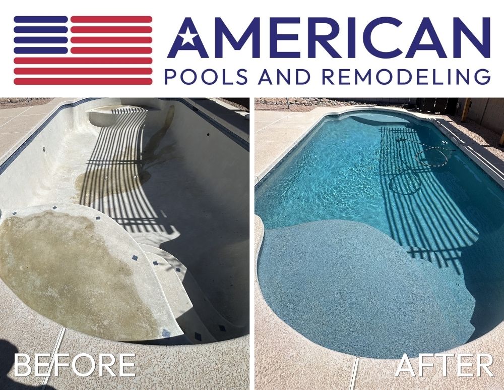 before and after pool remodeling showing new surface and tile upgrade in Arizona