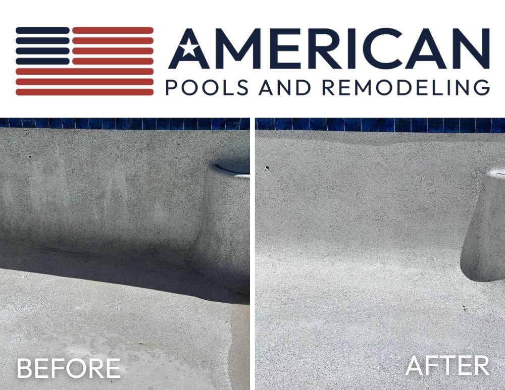 Pool acid wash Arizona before and after showing stain and calcium buildup removal