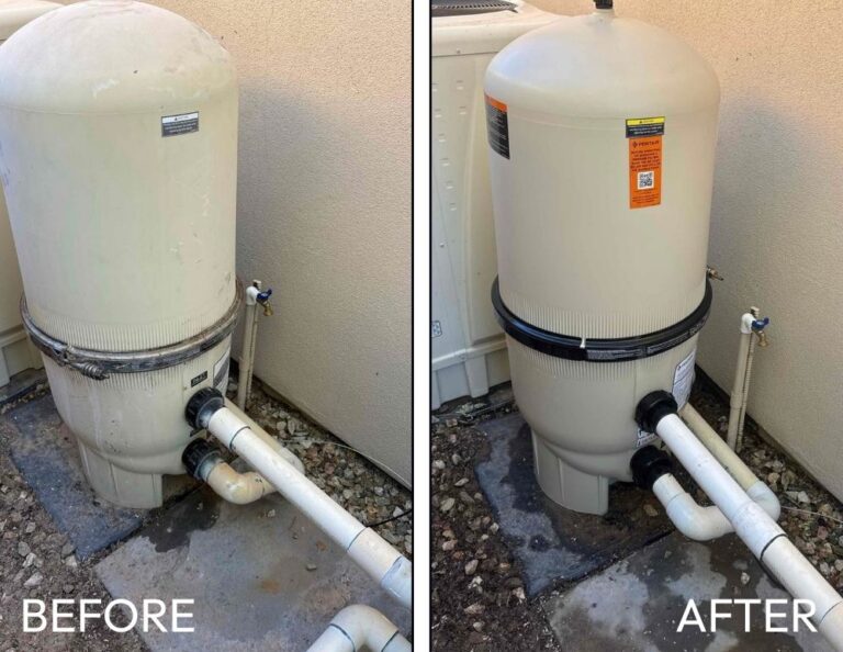 Before and after residential pool filter repair in Arizona