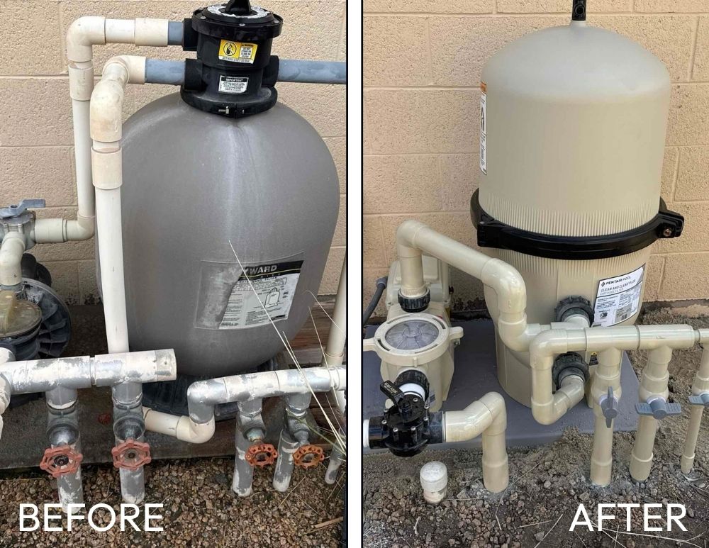 Before and after residential pool plumbing and equipment repair