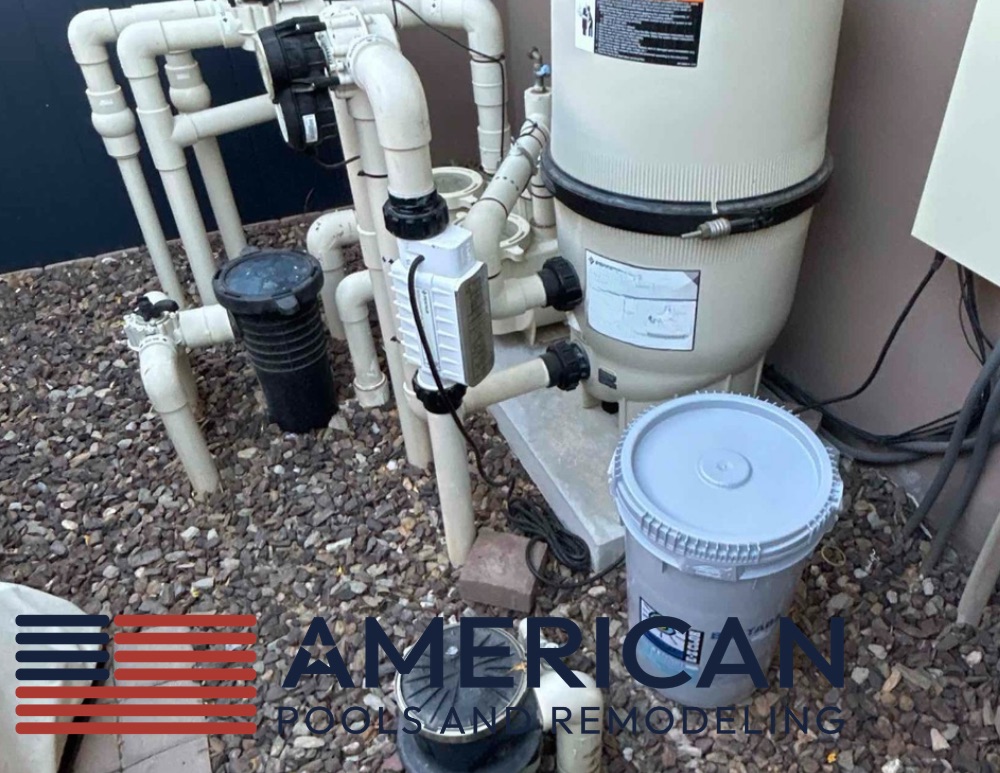 Saltwater chlorine generator installed with residential pool equipment in Arizona